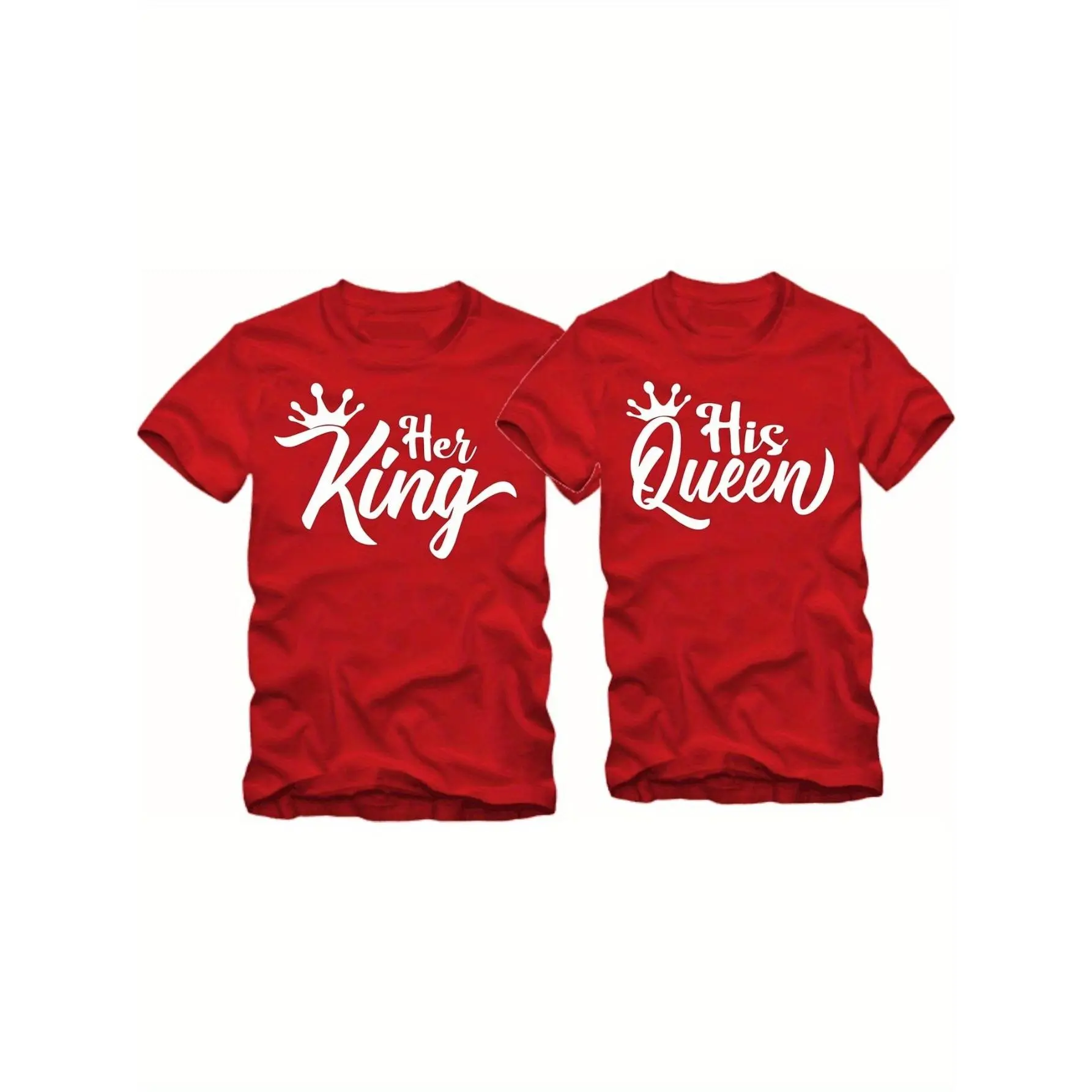 Women's Queen Text Printing Crew Neck Short-Sleeve Loose-Fit Pure Cotton T-Shirt, Casual Couple Match Top for Valentine's Day & Easter, Athletic Basics, Shortsleeve, Round Neck