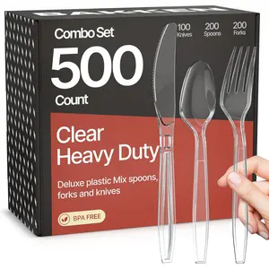 Bakken 500-Piece Disposable Cutlery Set with Forks, Knives, and Spoons, Durable Silver Plastic Cutlery, BPA-Free Food-Grade Materials, Heat Resistant