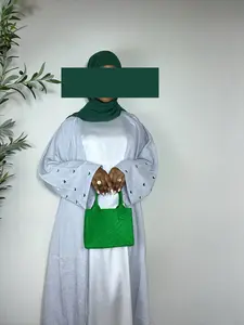 Ayla Hearts Embroidered Open Abaya - Green & Grey