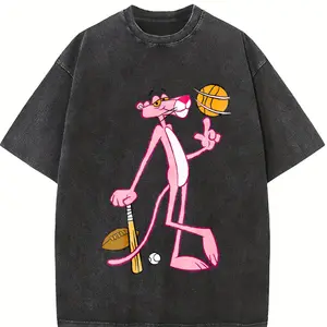 Men's & Women's 230G Heavyweight Cotton T-Shirt Retro Y2K Streetwear Style with  Panther & Baseball Print Round Neck Short Sleeve Casual Summer Top Machine Washable Unisex Tee