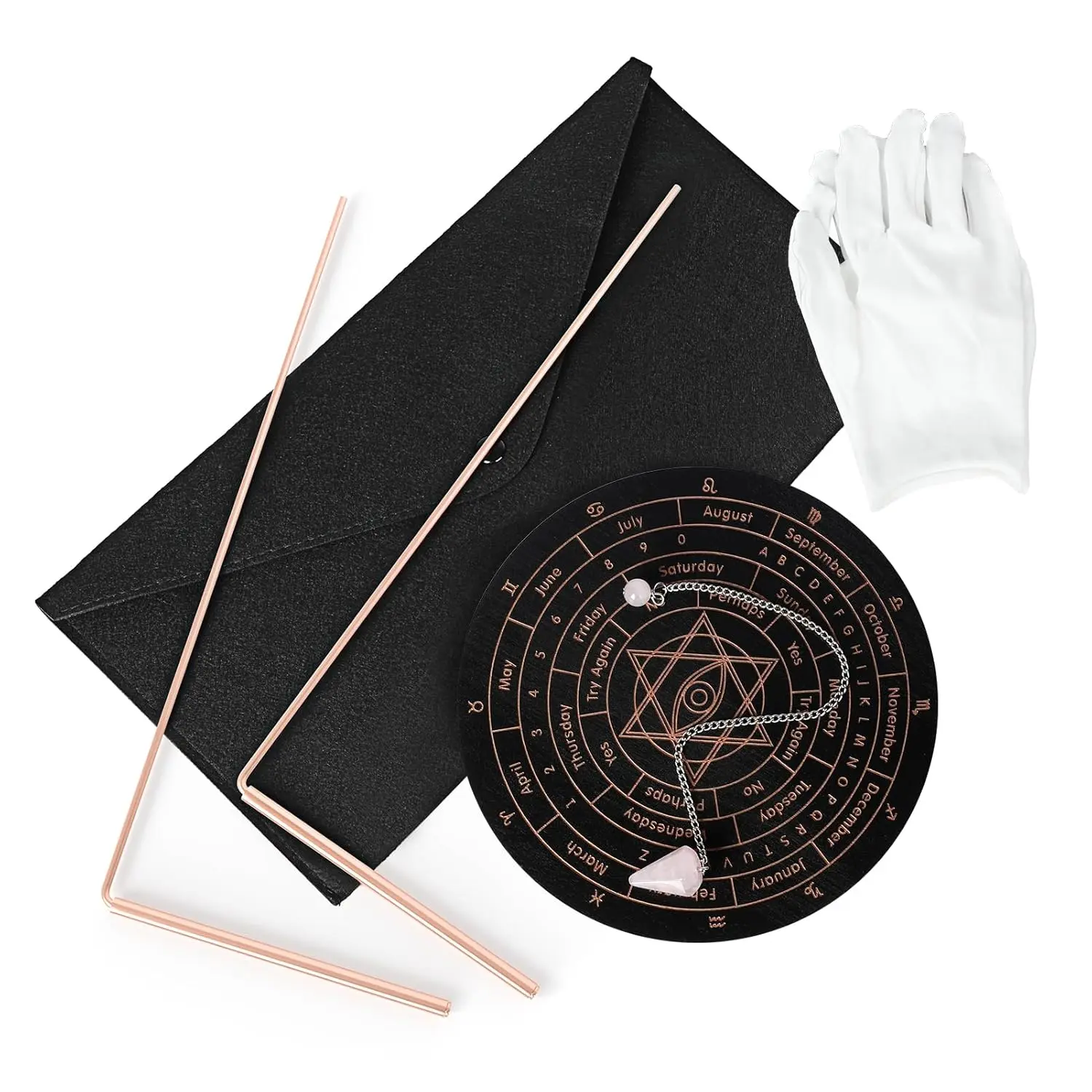 99.9% Pure Dowsing Rods Kit Set - 11.8x5.12in Divining Rod + Gloves, Gift Bag for Energy Healing, Paranormal Investigations (Black)
