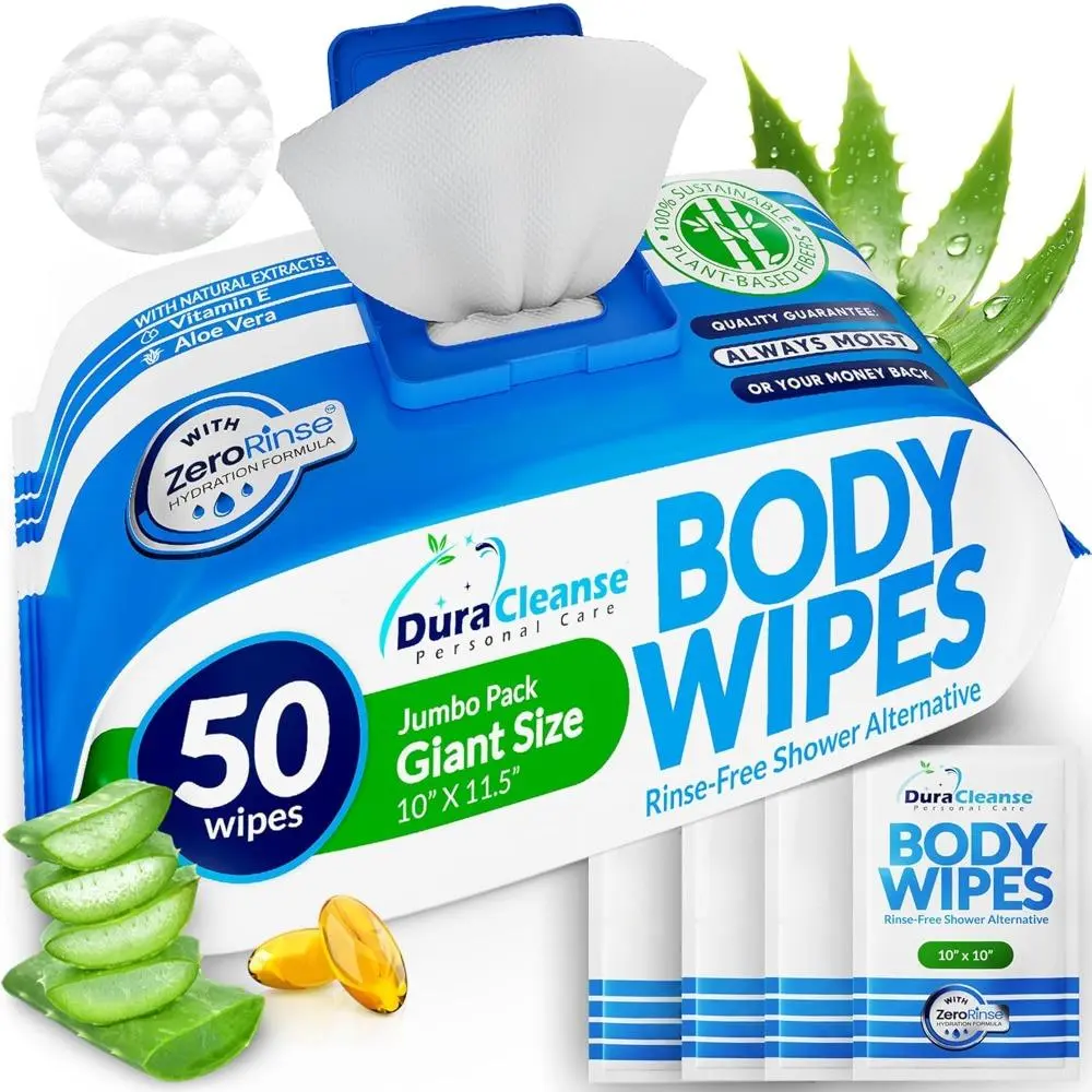 No-Rinse Bathing Wipes for Adults, 54 Count (Pack of 1) - Extra Large, Thick & Fresh Full Body Sheets for Elderly Care, Camping & On-the-Go with Travel Size Pack, Durable, Gentle Fresh