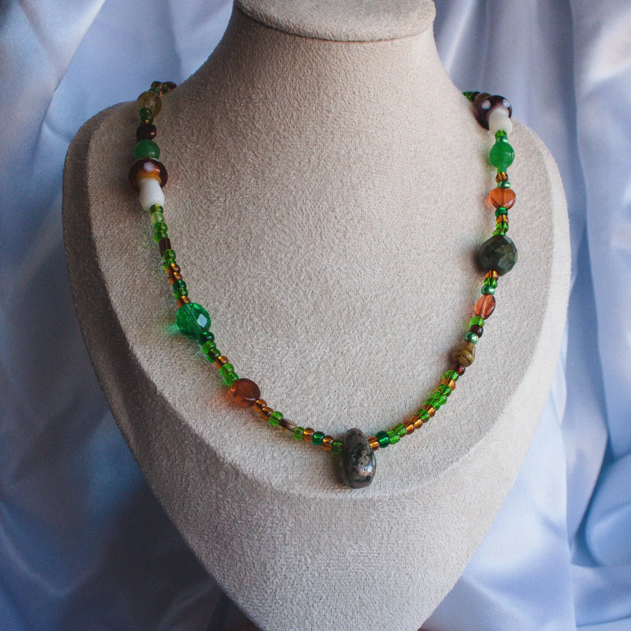 Forest-Inspired Glass Bead Fairy Necklace