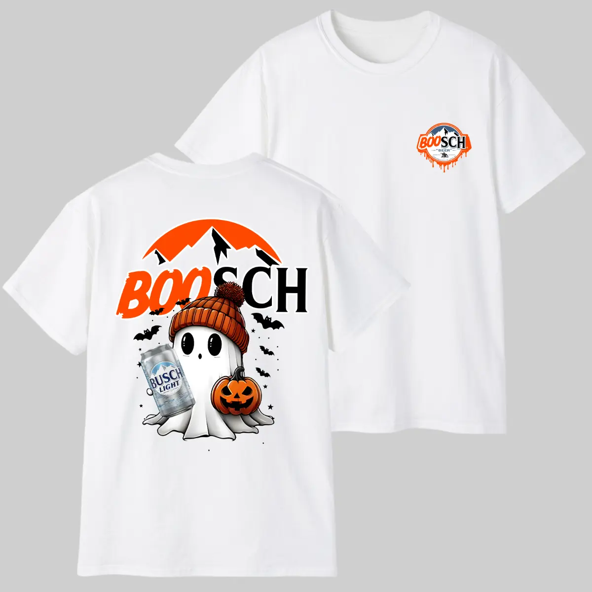 Boosch Light Halloween Cute Boo Boo Ghost Pumpkin T-Shirt, Trendy Halloween Spooky Season 2 Sided Graphic Design Unisex Cotton T-shirt for Men for Women Menswear Womenswear Top