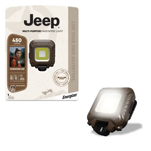 Jeep Multi-Purpose Hands-Free Rechargeable LED Light, 450 Lumens, Trail-Ready Clip-on Light, Headlamp, and Magnetic Light in One