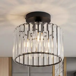 1pc Semi Flush Mount Modern Minimalistic Lighting Chandelier, Crystal Ceiling Light Fixture, Small Close to Ceiling Light, Adjustable Lighting for Living Room, Bedroom, Hallway, Bathroom, Kitchen, Entryway with E27x1 Base（Bulbs Not Included）