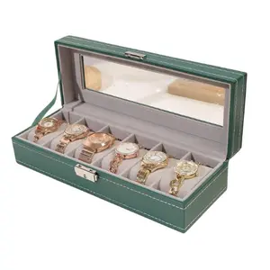 High-End PU Leather Watch Box with 6 Slots, Elegant Jewelry Storage Case for Watches & Accessories, Stylish Display Organizer for Home Office Use