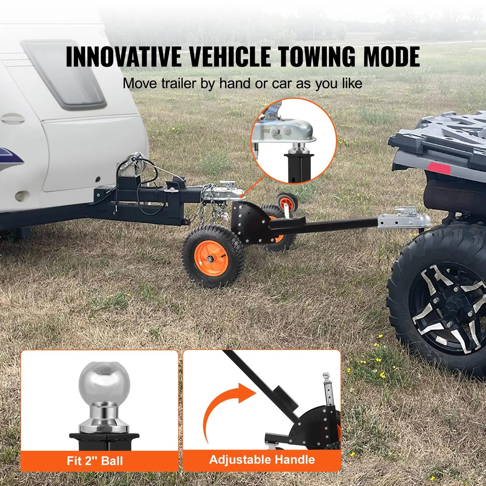 VEVOR Adjustable Trailer Dolly, Max. 15000lbs Towing Capacity, 2 in 1 Trailer Mover with 22'' / 26'' Adjustable Height & 2'' Ball, 16'' Pneumatic Tires & Universal Wheel, for Moving Car RV Trailer  Super Brand Day