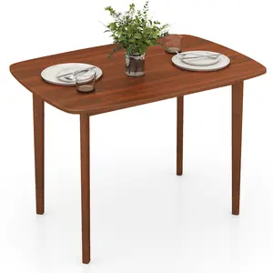 COSTWAY - Wooden Dining Table for 2-4 People Kitchen Table with Rubber Wood Legs-Walnut