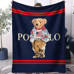 Retro Polo Teddy Bear Blanket, Suitable For Sofas, Camping, Outdoor, And Travel Airplane Covers For Teenagers, Boys, And Girls, Perfect For Birthday Gifts
