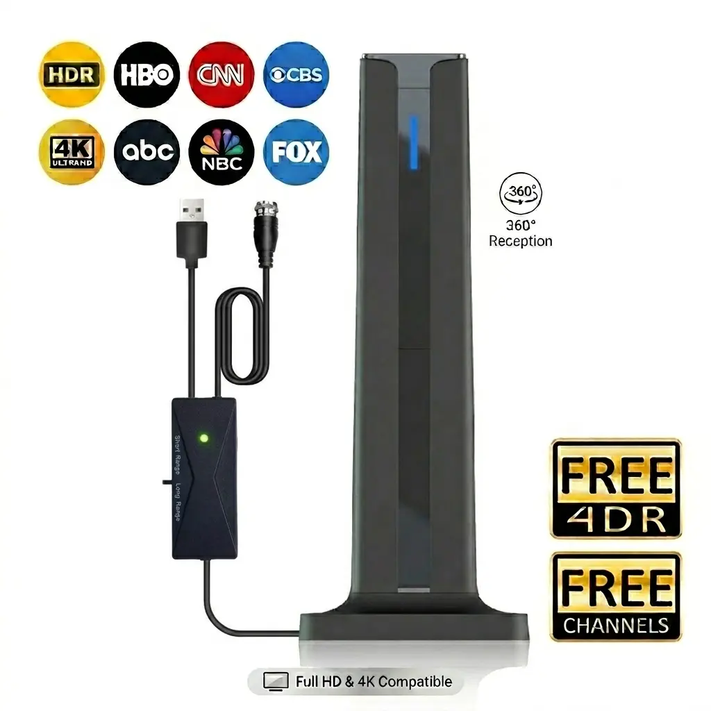 Digital TV Antenna for Smart TV, Long Range 360° HDTV Antenna  for Local Channels, Support  IndoorOutdoor TV Antenna Easy Install