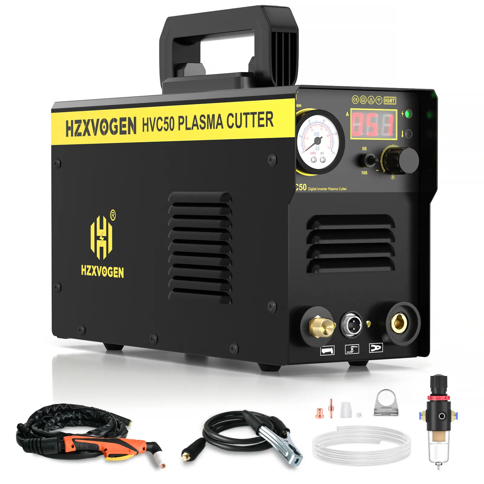 HZXVOGEN Plasma Cutter, 50A HF Air Plasma Cutter Machine 110V/220V Dual Voltage Screen Display IGBT Inverter Plasma Cutting Equipment HVC50