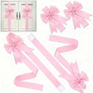 Holiday Christmas Cabinet Door Fringe Berry Blush Pink Large Bow Wreath 79 x 2.4 Inches Polyester Fiber No Batteries Needed Festive Home Decoration