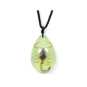 Glow In The Dark Pendant Necklace with Real Brown Scorpion