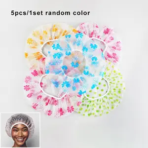 5pcs/1set Printed PEVA Waterproof Shower Caps for Hair Care, Ideal for Dyeing and Spa, Keeps Hair Dry and Tangle-Free