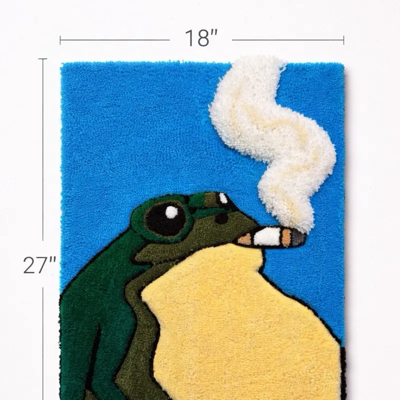 Custom Frog Tufted Rug with 3D Smoke Effect | Handmade Room Decor