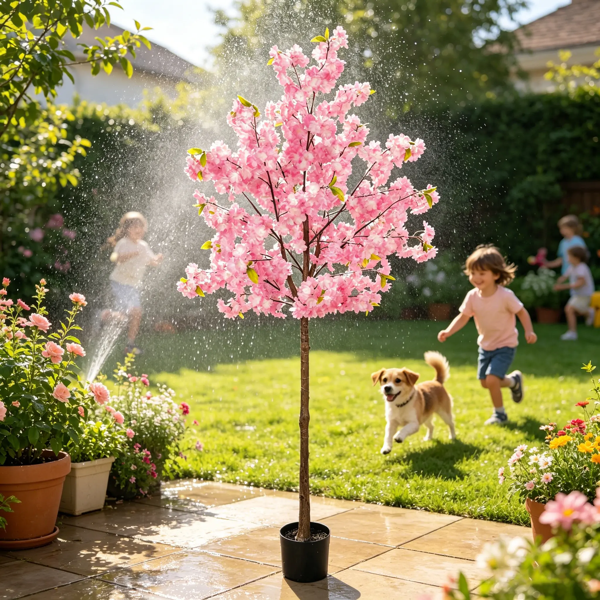 6FT Pink Artificial Cherry Blossom Tree, Realistic Potted Faux Cherry Tree, Silk Flower Fake Tree, Artificial Plants for Home Office Wedding Party Indoor Outdoor Front Door Decoration