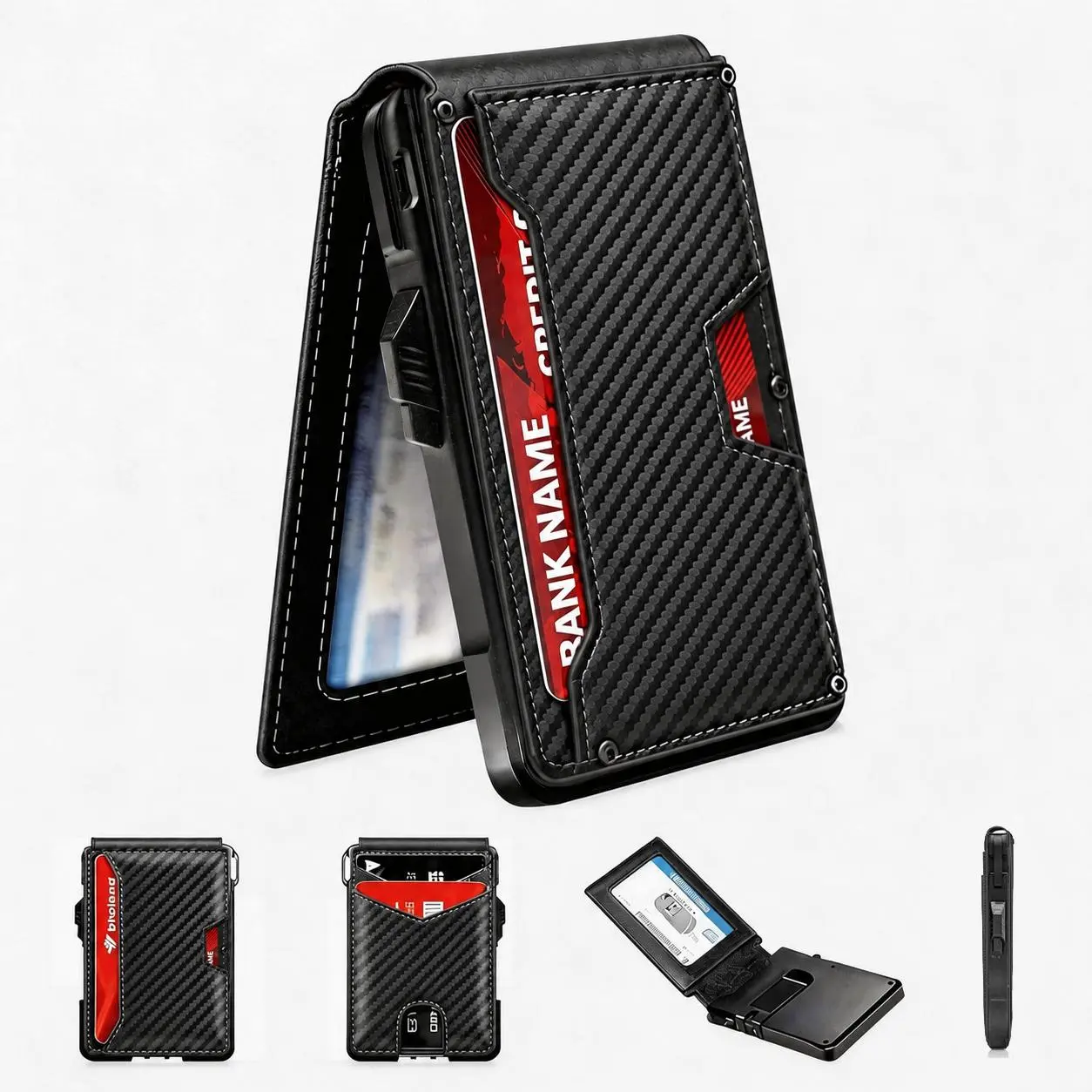 Summer Wins Minimalist Men's Slim Wallet with Slim Body, 6063 Aerospace Aluminum & Carbon Steel Bifold Pop-Up Design, 9-13 Card Slots, Money Clip, ID Window, RFID-Blocking, 10.6cm×7.6cm×1.3cm, Ideal for Lover Gifts