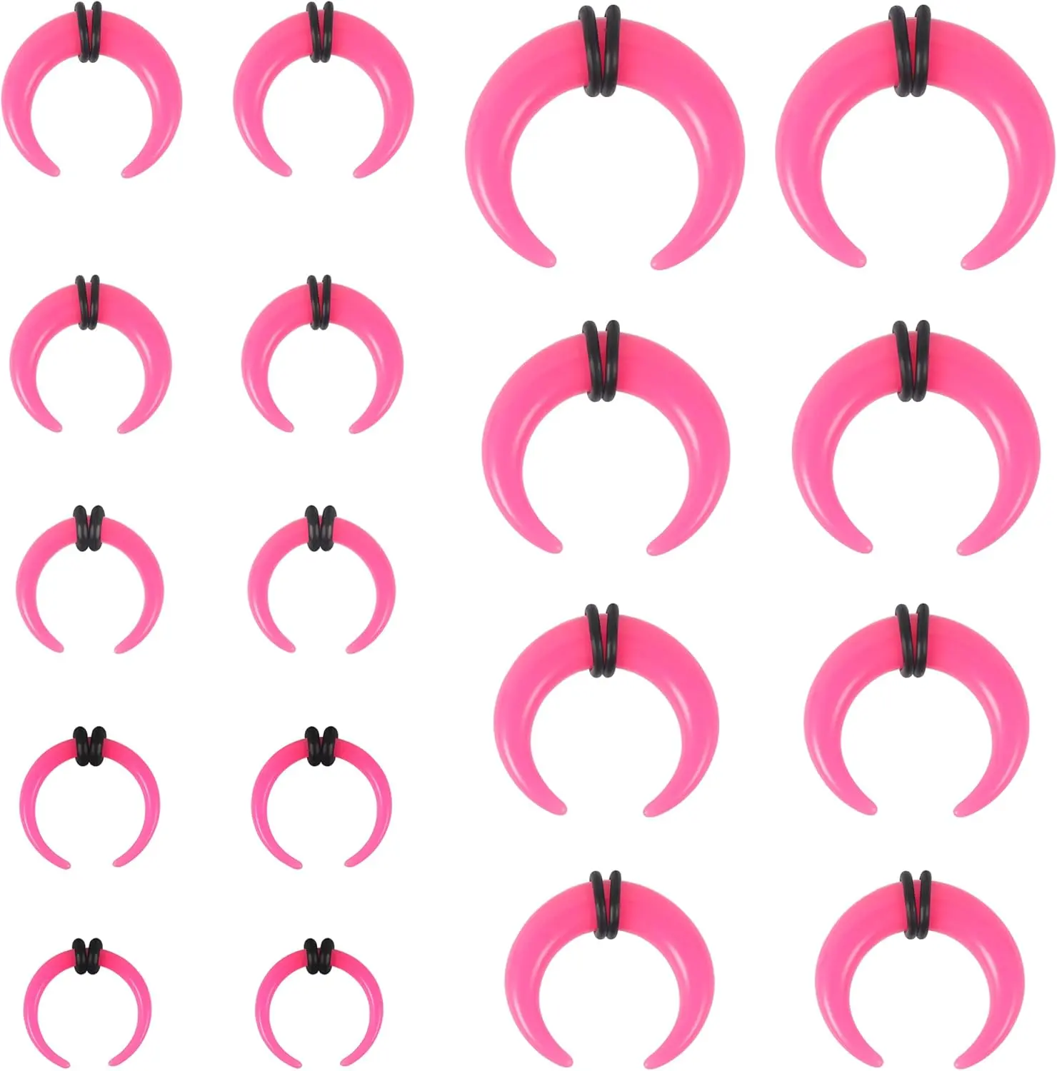 9-Pair Acrylic Pincher Tapers & Buffalo Horseshoe Piercing Kit, 14G-00G Stretch Gauge Piercing Expander for Nose & Ear Piercings (14g Septum Compatible)