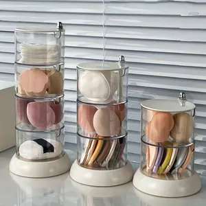 Rotary makeup storage box - Multi-layer design, makeup cloths and sponges storage box with a lid, perfect for display on the vanity or on the vanity surface. Makeup Organizer Box