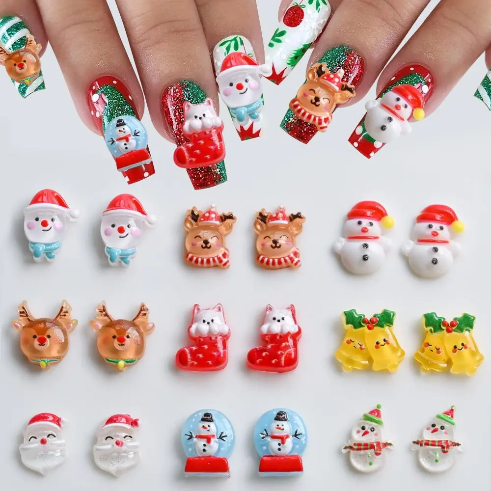 50PCS/Pack 3D Cute Mixed Christmas Nail Charms Cartoon Resin Kawaii Snowman Santa Claus Elk Nails Decor DIY Xmas Manicure Parts