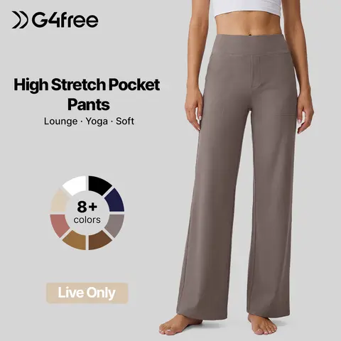 【Live Exclusive】G4Free Women's High-Waisted Wide Leg Pants - Office to Weekend Athleisure Trouser with Pockets Bottom, Bottoms, Minimalist,#sohochic