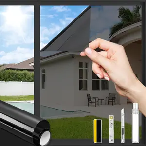 Way Window  Film with 4 Free Tools, Heat Control UV Blocking Window Tint for  Reflective Mirror Film Static Cling Door Glass Covering, Black, 11.81" x 78.74"