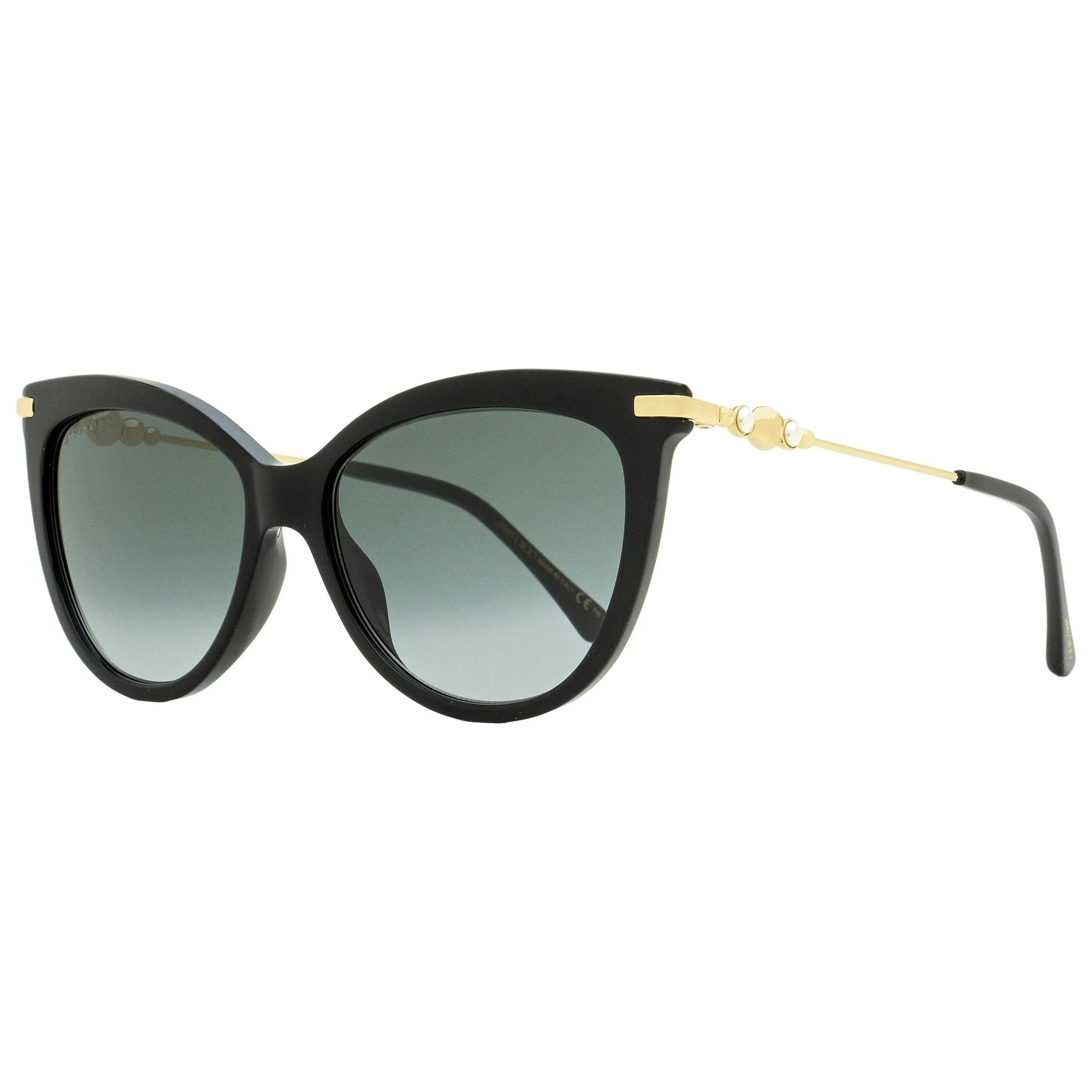 Jimmy Choo Tinsley/G Female Cat Eye Acetate Sunglasses - Black & Gold Edition, 8079O Frame with Pearl Accents, Wide Bridge, Alternative Fit, 56mm Lens Width
