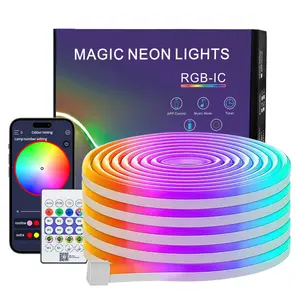 Neon Rope Lights, 16.4ft Smart RGB+IC LED Strip Lights with App & Remote Control, IP67 Waterproof Flexible Neon String Lights for Bedroom, Music Sync, DIY Multiple Modes for Wall Gaming Christmas Home, Decorative Neon Light