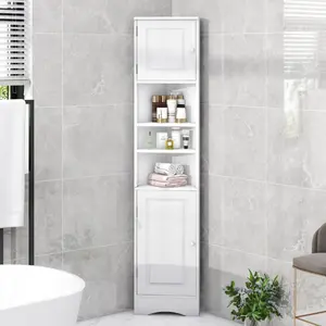 Tall Corner Cabinet, Multi-Functional Storage Cabinet with Two Doors and Adjustable Shelves, Open Shelf