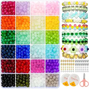 1400pcs 6mm Gradient Glass Craft Beads Kit, Boho Style DIY Jewelry Making Supplies, Charming Handmade Bracelet Materials Pack, DIY Accessories Set