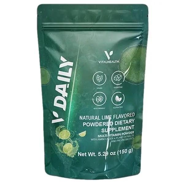 VitalHealth V-Daily Multi-Nutrient Vitamin Natural Lime Flavored Powdered Dietary Supplement 5.28 oz Supports Energy Digestion & Whole-Body Wellness