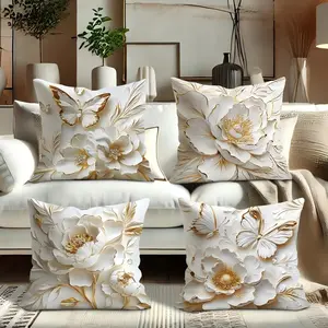 4 Piece Set 2D Floral Butterfly Pillow Covers, Modern Soft Decorative Pillows, Single-Sided Print for Living Room Bedroom