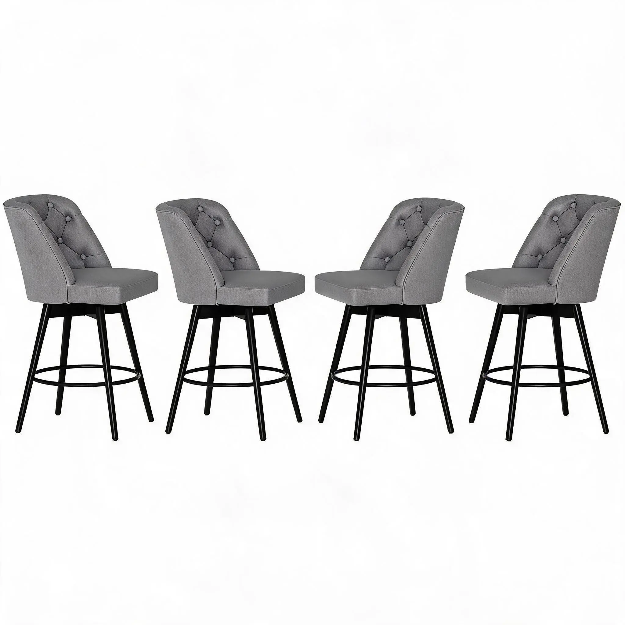 4-Piece Upholstered Swivel Counter Stools with Backrest - Performance Fabrics, Tufted Detail, 360° Rotation, Upholstered Look, Swivel Chair for Kitchen Island, Home Bar