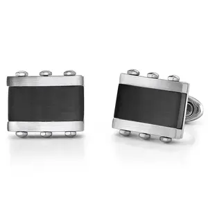 Stainless Steel Rectangular Cufflinks with Black Onyx Inlay