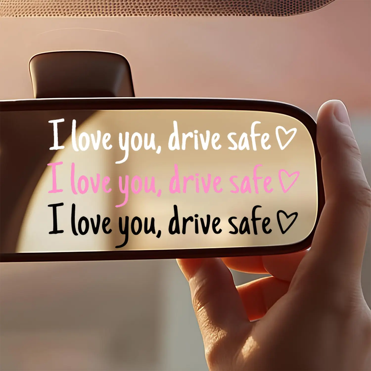 6-Piece "I Love You Drive Safe" Car Rearview Mirror Stickers, Waterproof Auto-Car Accessories with Strong Waterproof Hold, Romantic Reminder Vinyl Decals for Couple Gifts for Adults