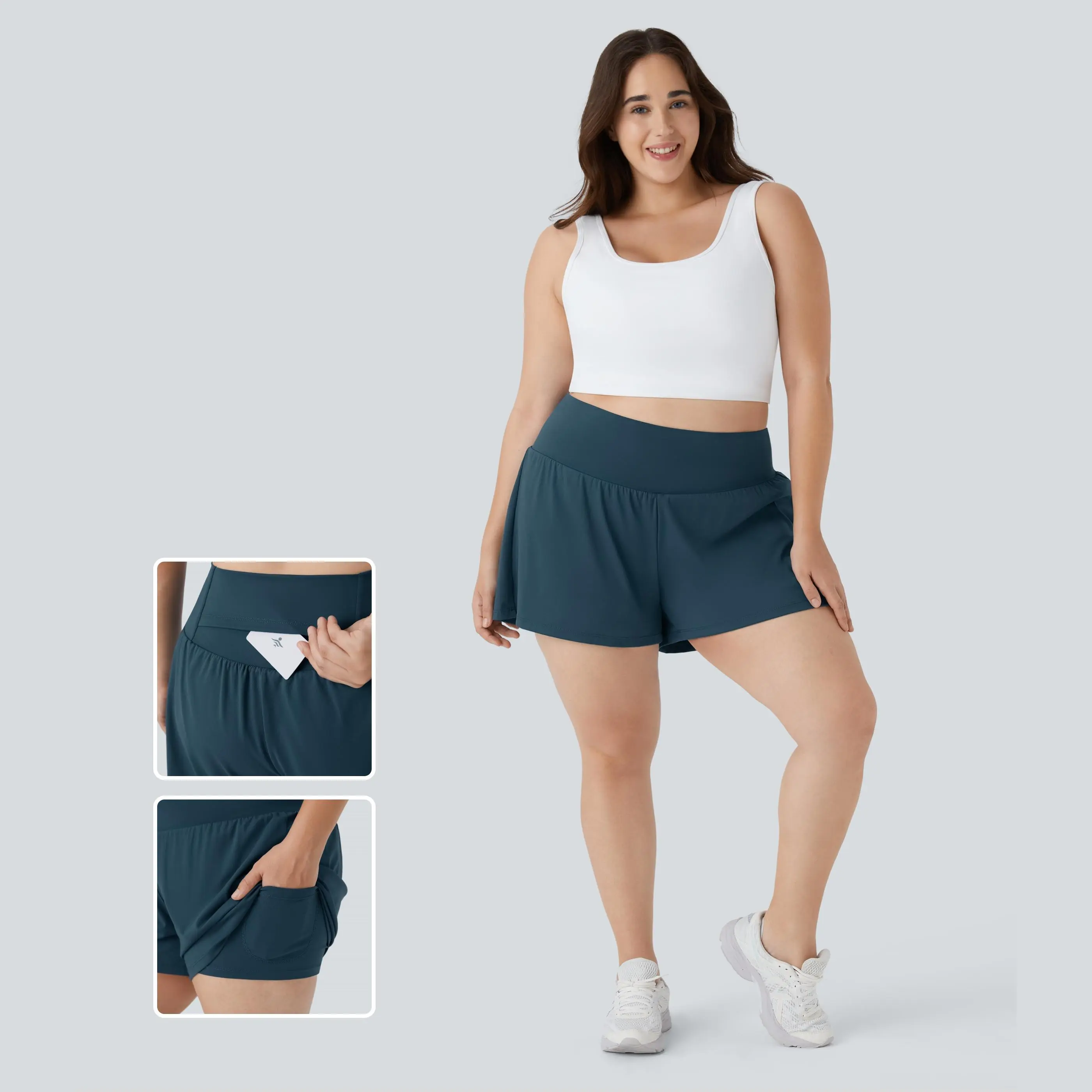 Halara Super High Waisted Back Pocket & Side Hidden Pocket 2-in-1 Yoga Plus Size Shorts 4''-Longer Length#TikTokShopSpringGlowUp
