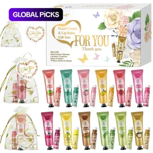 Valentine's Day Hand Cream and Lip Balm Body Gift Set, Includes 12 Hand Creams, 12 Lip Balms, 12 Heart Bags, Perfect for All Skin Types