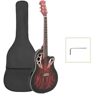 Ktaxon Glarry 41in Acoustic-Electric Guitar, 6 String Cutaway Guitar with EQ-7545R Bass Preamp with Four-Band EQ, Unique Round-back Design, Fantastic Touch, Accurate Tune and Unmatched Sound (Red)