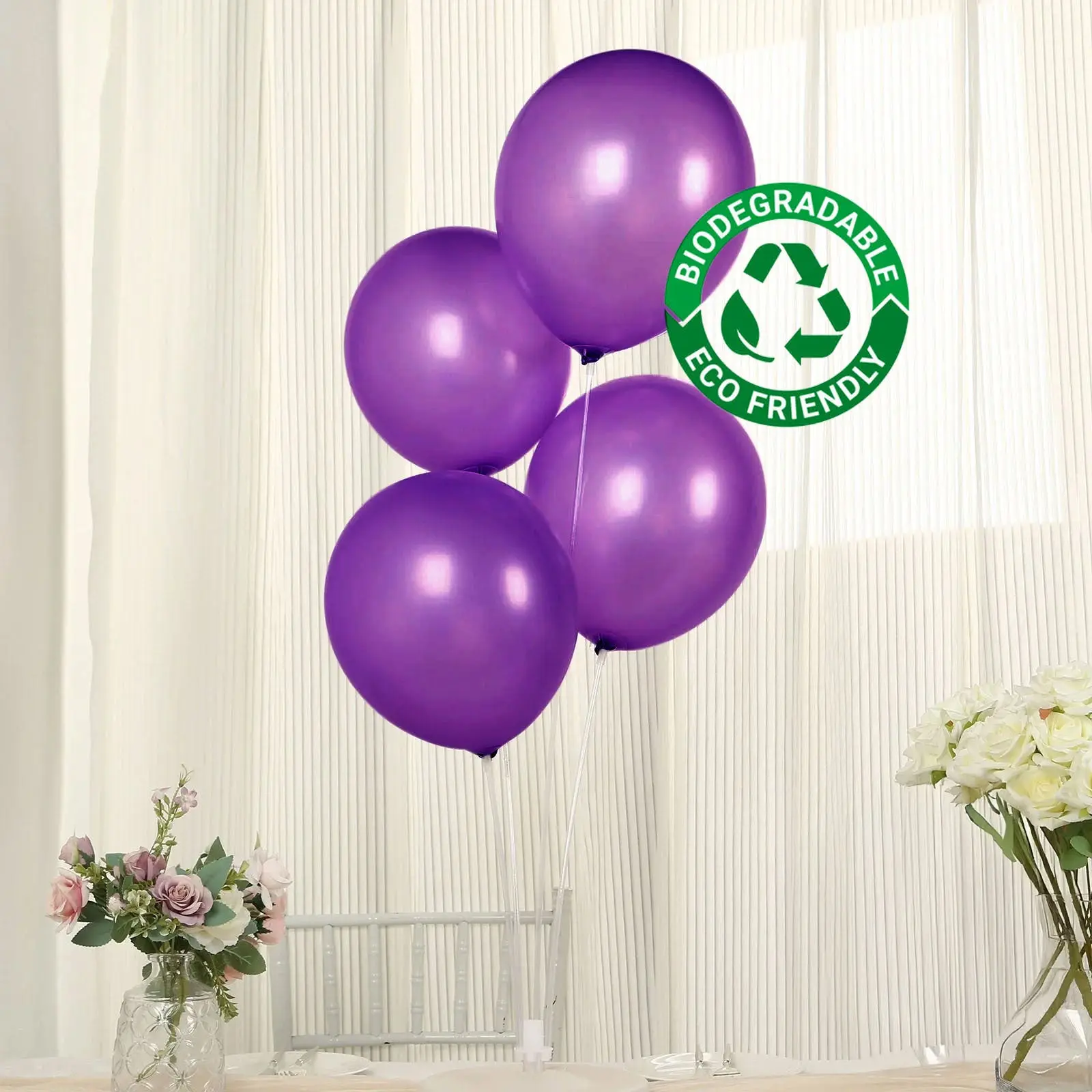 50-Pack 12" Purple Biodegradable Latex Balloons, Eco-Friendly Thick Extra Strong Helium Balloons for Birthday Theme Party Supplies, Balloon Balloons, Birthday Theme Balloons