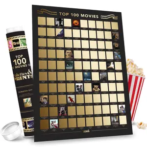 Top 100 Movies Scratch Off Poster by Palettes and Prints - (16.5" x 23.4") Bucket List Wall Decor Gift for Movie Lovers