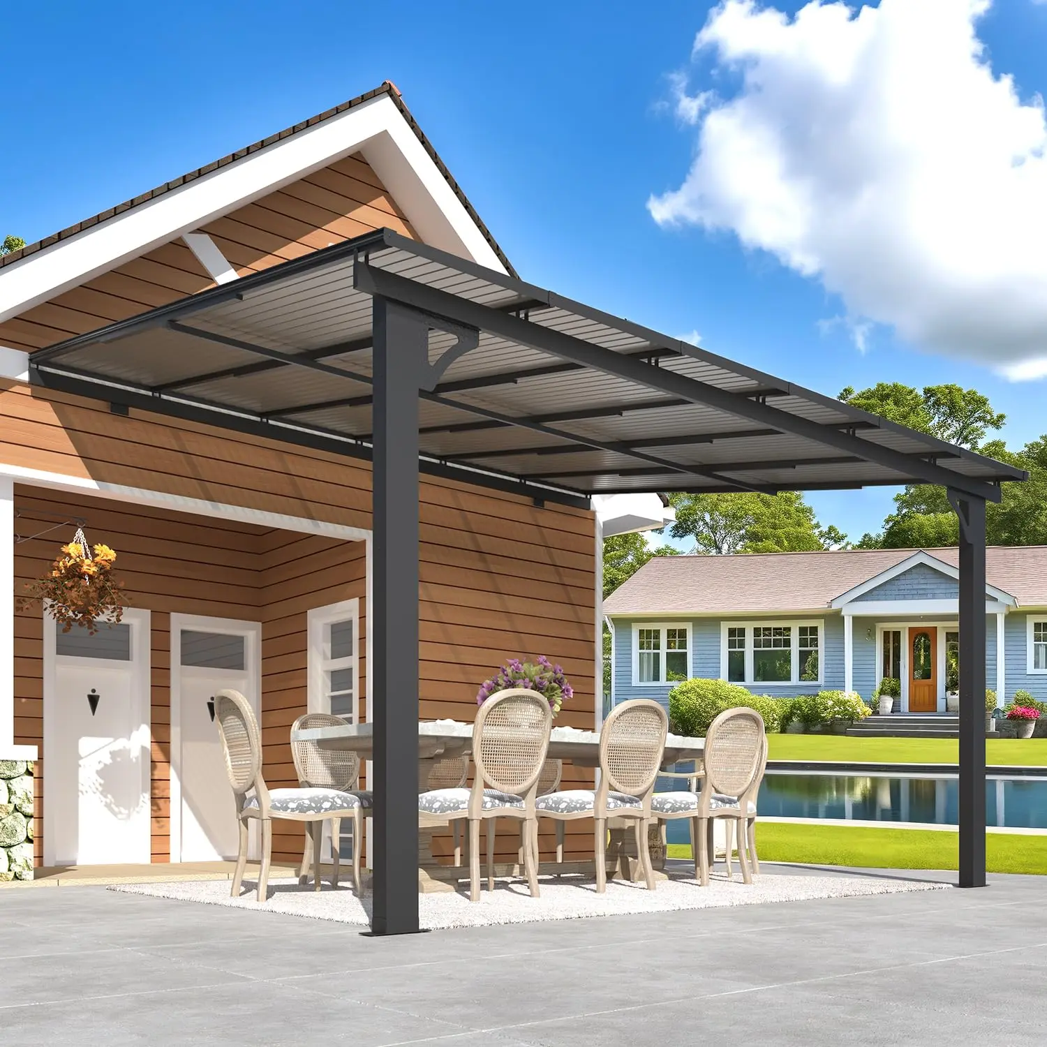 【2 packages arrived at different times】Adjustable Height Outdoor Lean to Gazebo Pergola for Patio, Large Wall-Mounted 8.1-9.8 Ft Hard Top Metal Heavy Duty Metal Awnings Shelter Pergolas and Gazebos Clearance with Roof