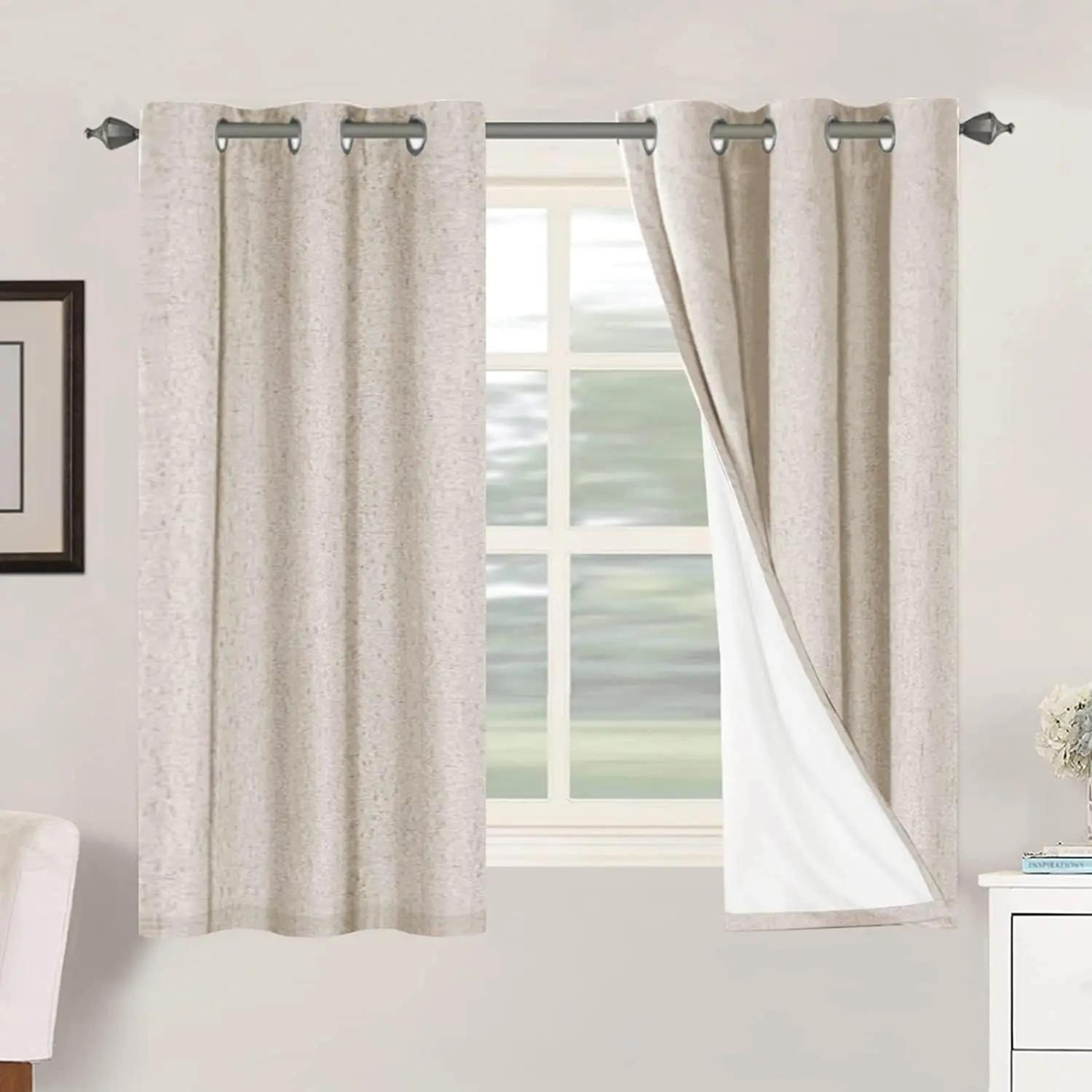 H.VERSAILTEX Primitive Linen Curtains 100% Blackout Curtain Drapes Burlap Curtains with White Thermal Insulated Liner, Grommet Top Drapes Living Room/Bedroom (2 Panels, 42 x 54 Inch, Natural)