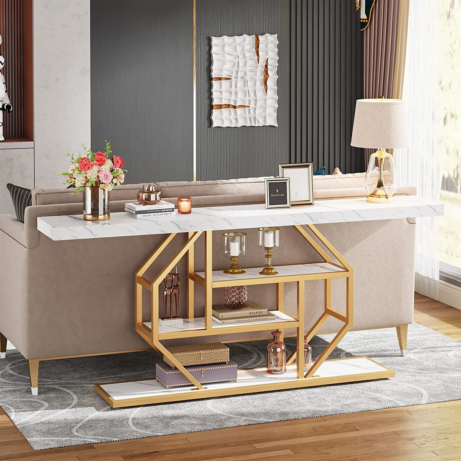 Tribesigns 70.9 inch Extra Long Console Table/Sofa Table with Storage Shelves