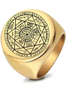 22mm Laser Elf Star Seven-Pointed Titanium Steel Men's Ring, Mystical Star Rune Band, Unique Jewelry for Men, Fashionable Accessory