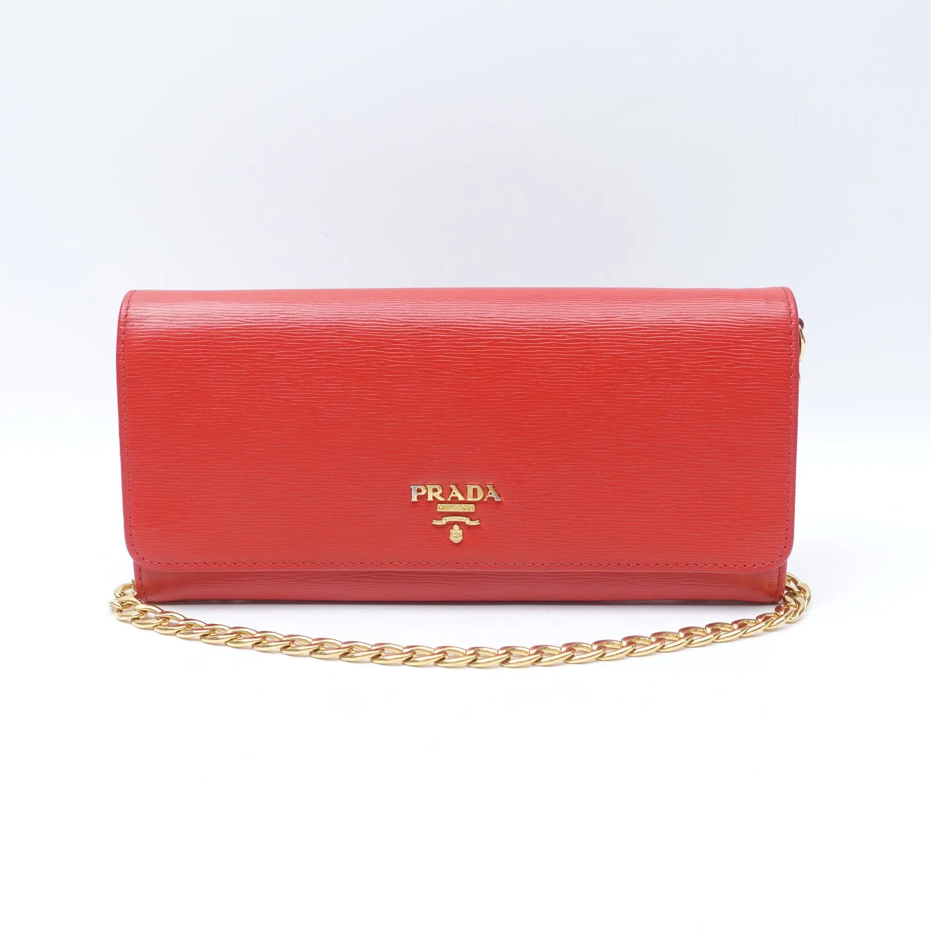 Pre-owned PRADA smooth leather Wallet on Chain Red Leather Chain Wallet T10429836