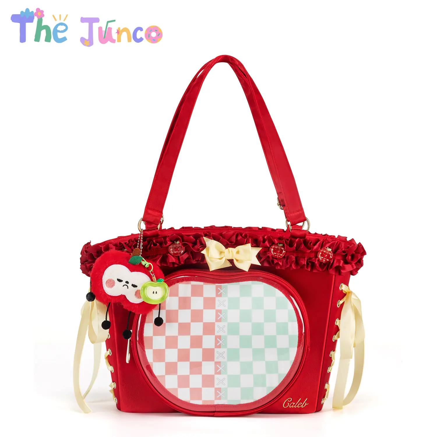 The Junco Love and Deep Space Caleb Ita Bag, Coquette Aesthetic Red Bow Pin Display, 2-Way Multi-Function Plaid Silk/Satin Casual Trendy Women's Crossbody Handbag, Purses for Women, Bags For Women Purses