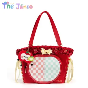 The Junco Love and Deep Space Caleb Apple Ita Bag | Coquette Aesthetic Red Bow Pin Display | 2-Way Handbag Crossbody Purse