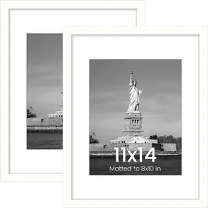 11x14 Picture Frame, Display Poster 8x10 with Mat or 11 x 14 Without, Wall Gallery Photo Frames, White, 2 Pack