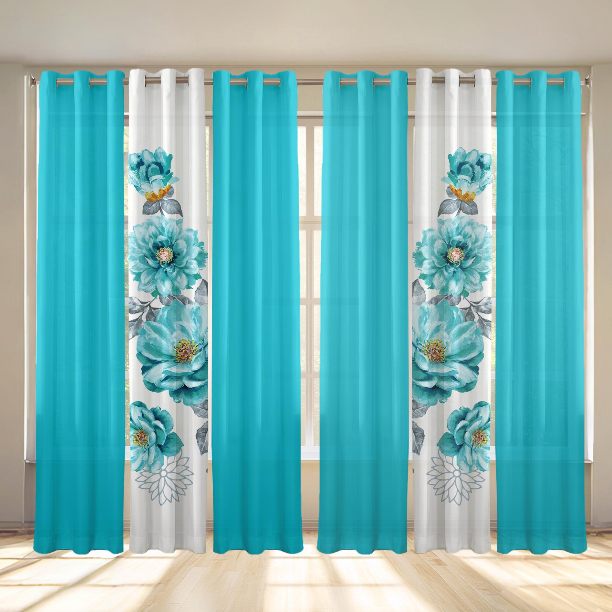 6-Piece Curtain Set | 2 Printed + 4 Solid | Semi-Sheer | 38"x84" | Floral Collection: Blue+Red, Purple Gardenia, Red Peony, Green Rose | Perfect for Living/Dining/Study/Bath 6-Piece Curtain Set | 2 Printed + 4 Solid | Semi-Sheer | 38"x84" | Floral Collection: Blue+Red, Purple Gardenia, Red Peony, Green Rose | Perfect for Living/Dining/Study/Bath